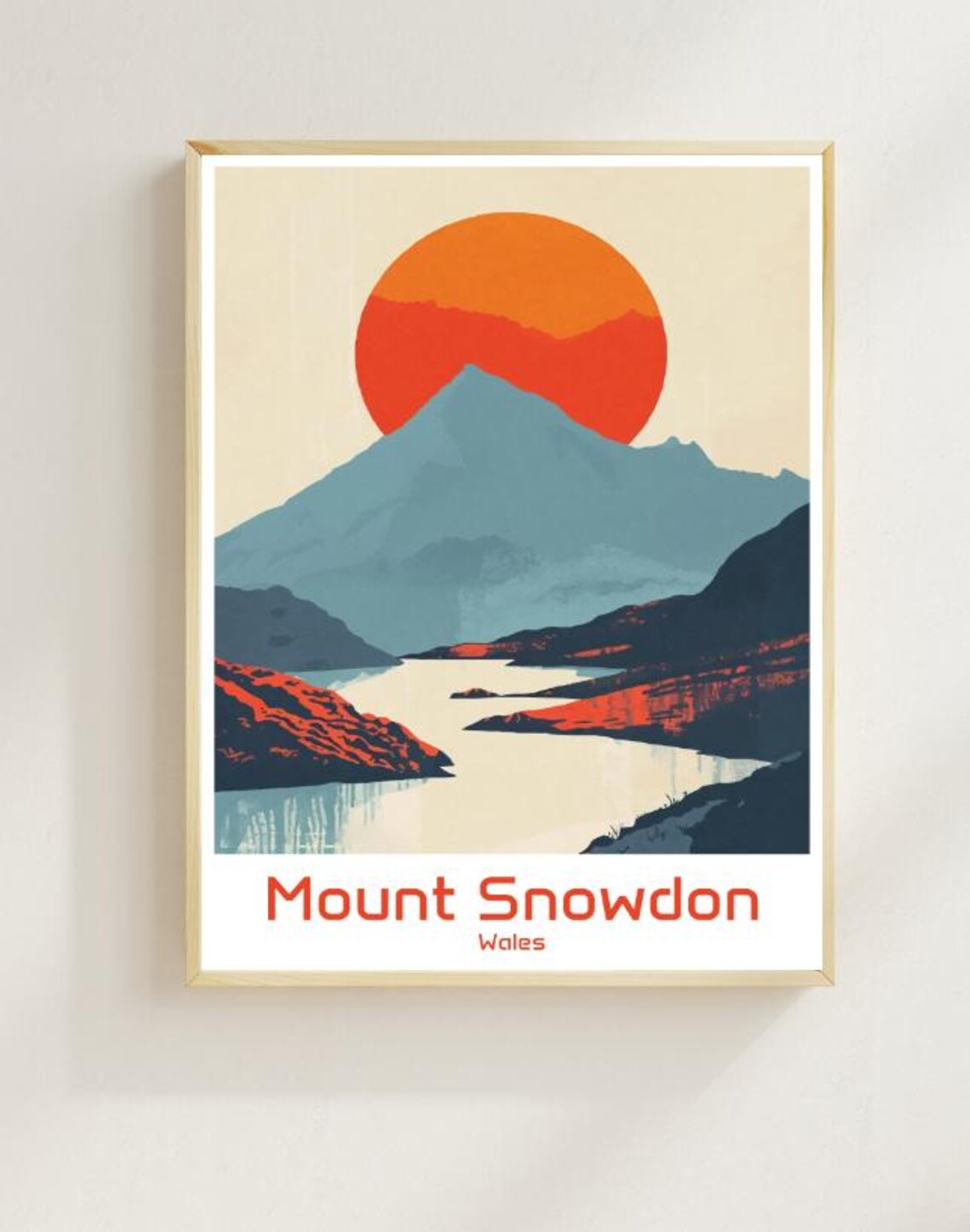 Mount Snowdon Wales Mountain Lake Sunset Vintage Travel Poster