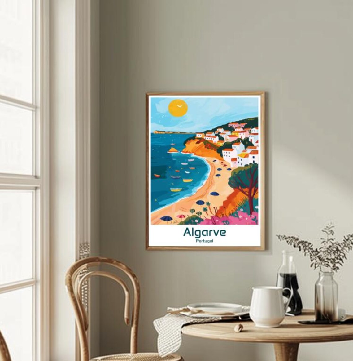 Algarve Portugal Sunny Beach Cliffs Boats Vintage Travel Poster - Image 2