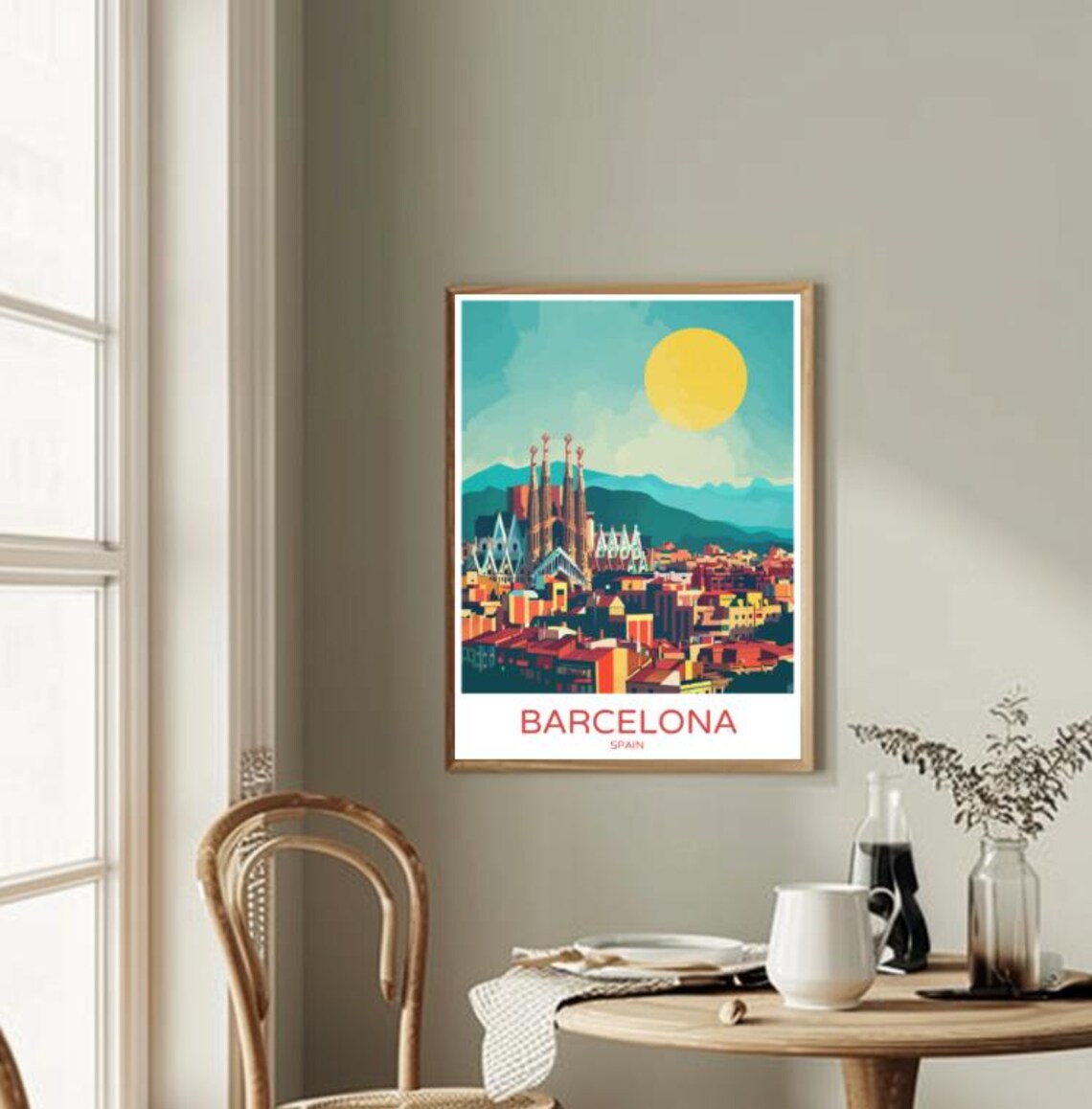 Barcelona Spain Sagrada Familia Sun Cityscape Travel Poster Gift Idea - Image 2