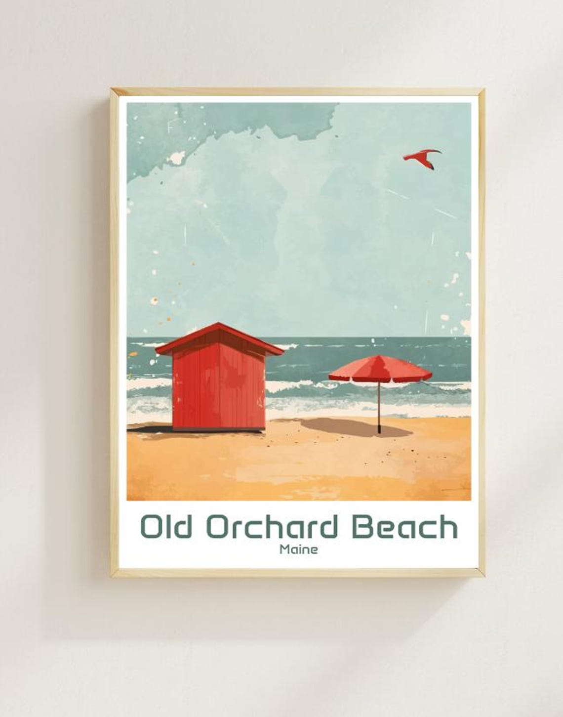 Old Orchard Beach Maine Vintage Travel Red Wood Bathhouse Poster