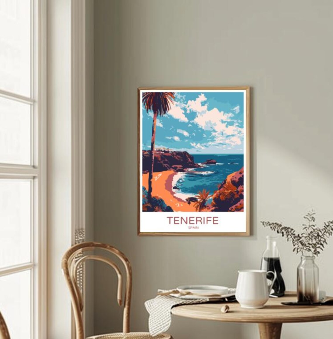 Tenerife Spain Rocky Coast Palm Beach Vintage Travel Art Poster - Image 2