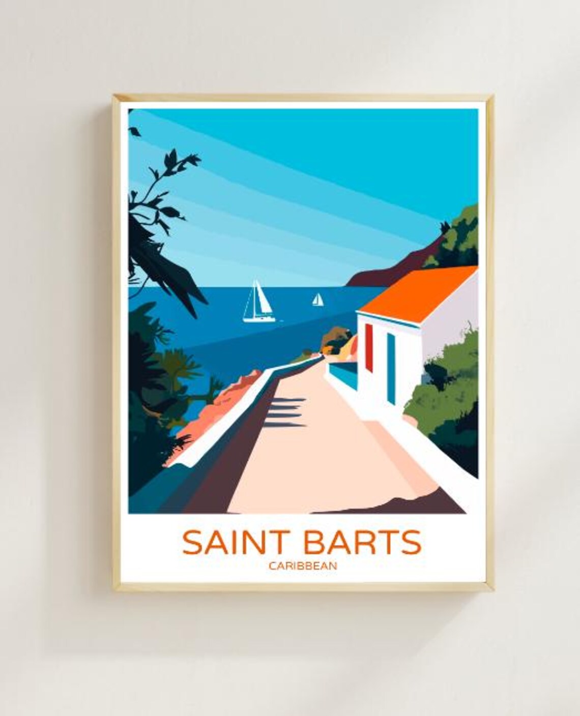 Saint Barts Caribbean Seaside Lane Sailboats Tropical Travel Poster