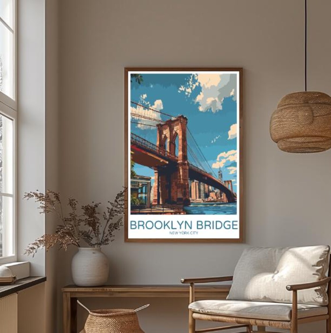 Brooklyn Bridge New York City Stone Towers and Skyline Travel Poster - Image 3