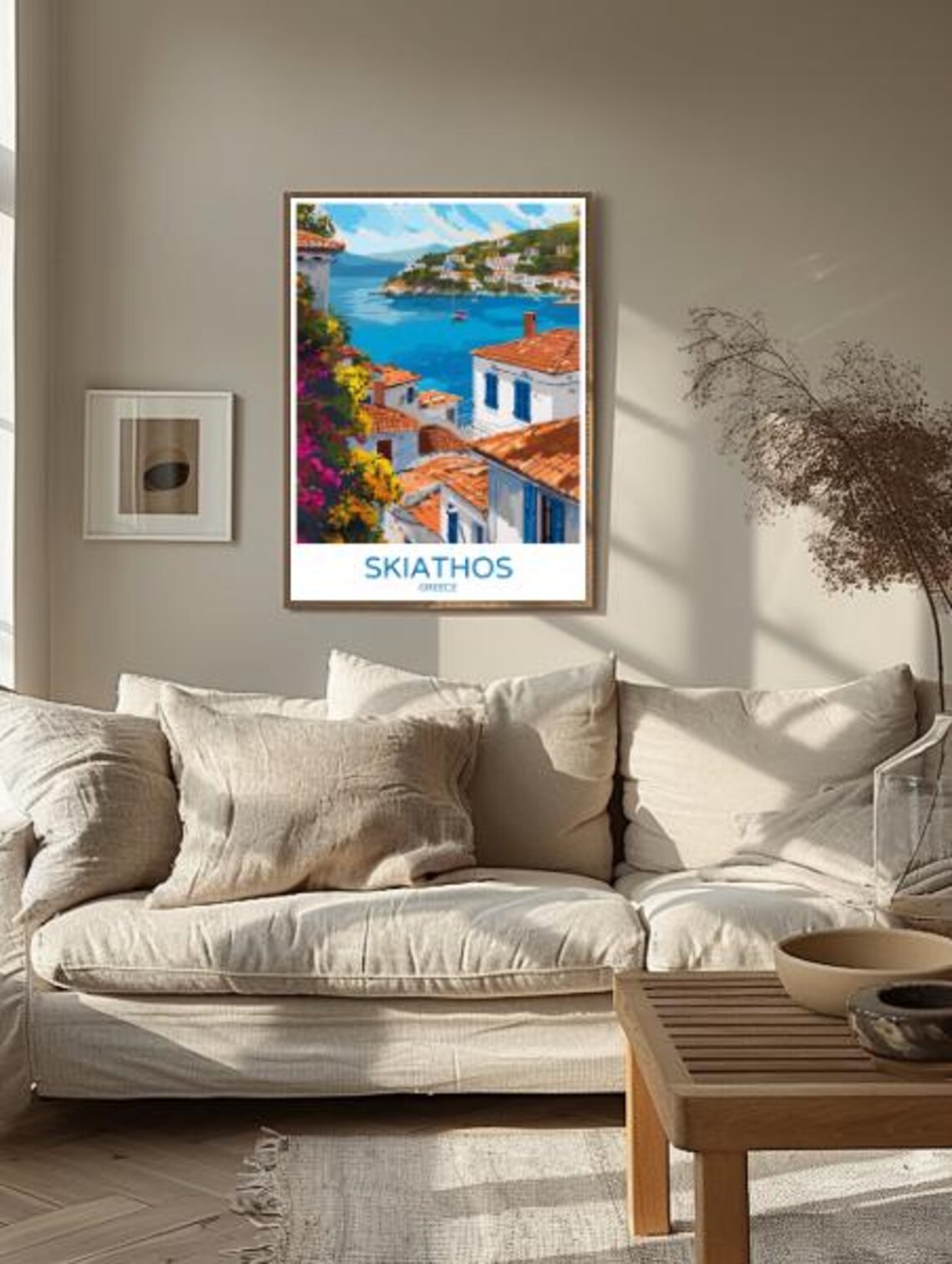 Skiathos Greece Aegean Harbor Hillside Village Vintage Travel Poster - Image 2