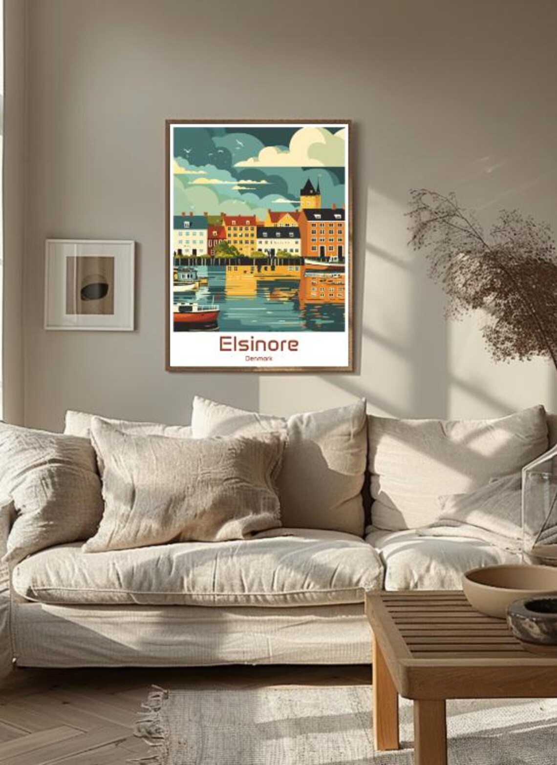 Elsinore Denmark Harbor Colorful Waterfront Houses Illustration Poster - Image 3