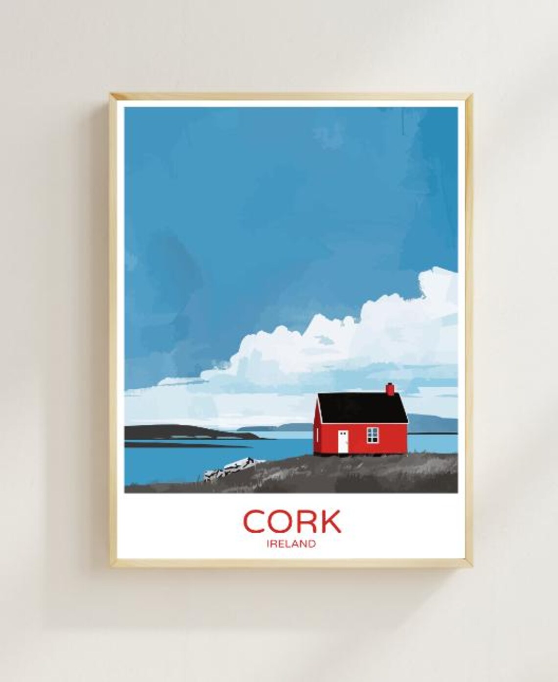 Cork Ireland Scenic Seaside Red Cottage Coast Travel Art Poster