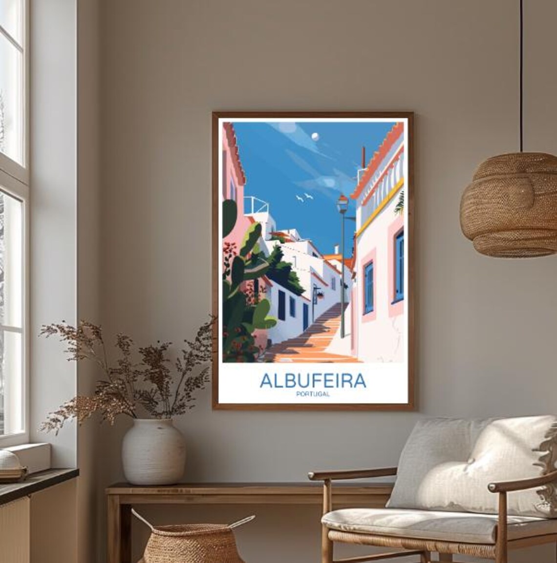Albufeira Portugal Whitewashed Old Town Street Travel Poster - Image 3