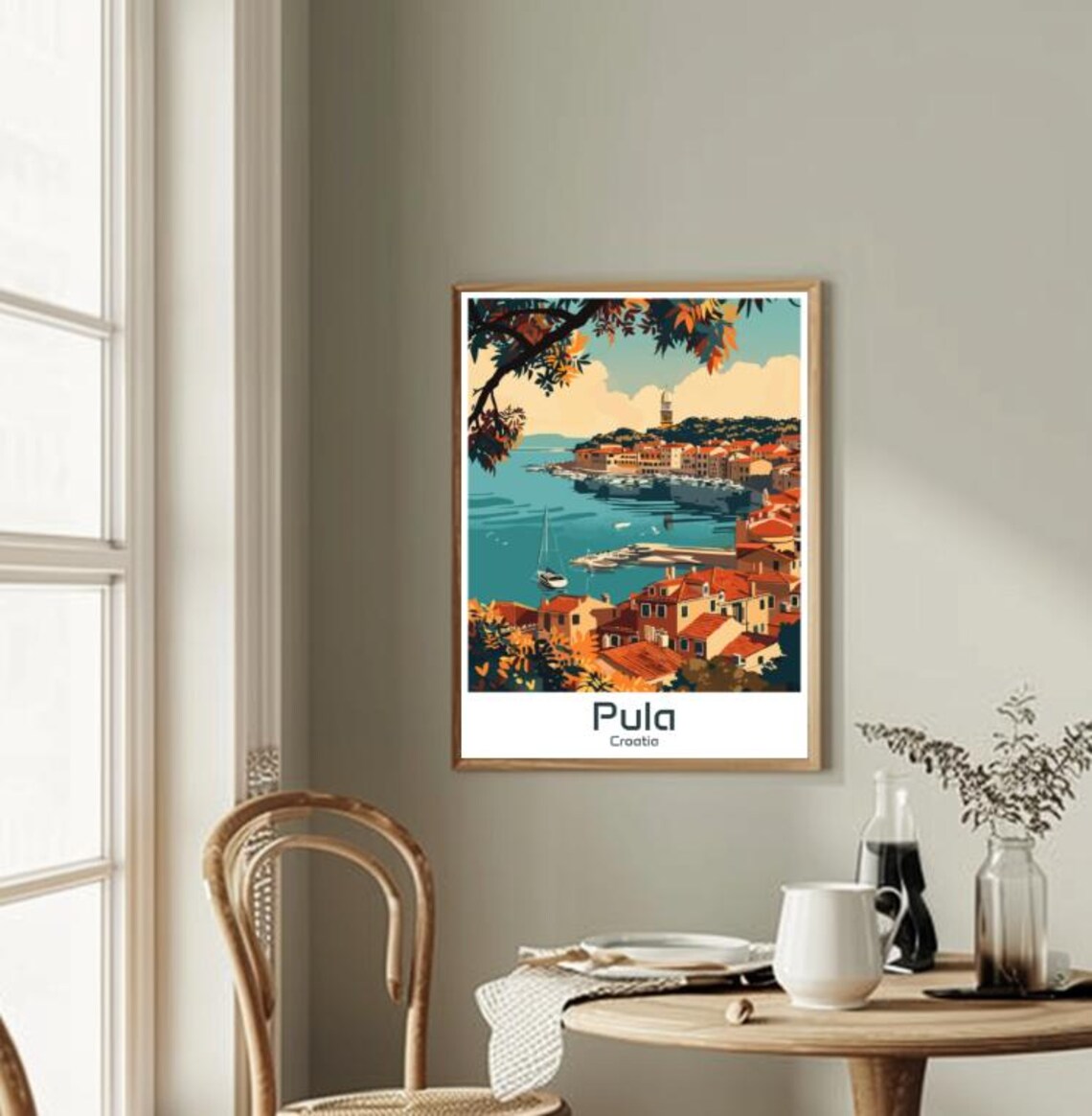 Pula Croatia Adriatic Coastline Old Town Harbor Illustrated Poster - Image 2