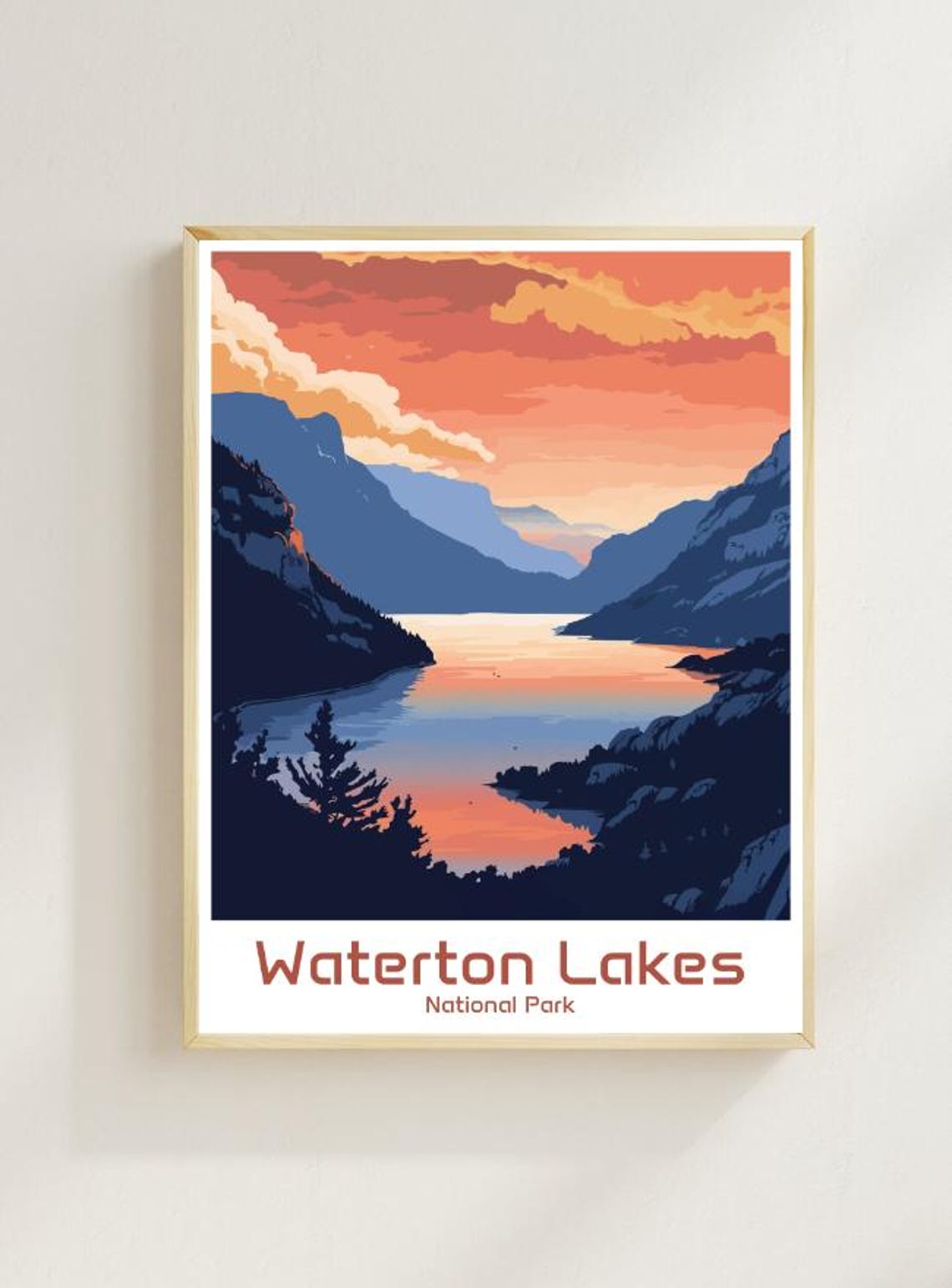 Waterton Lakes National Park Sunset Lake Mountain Art Poster