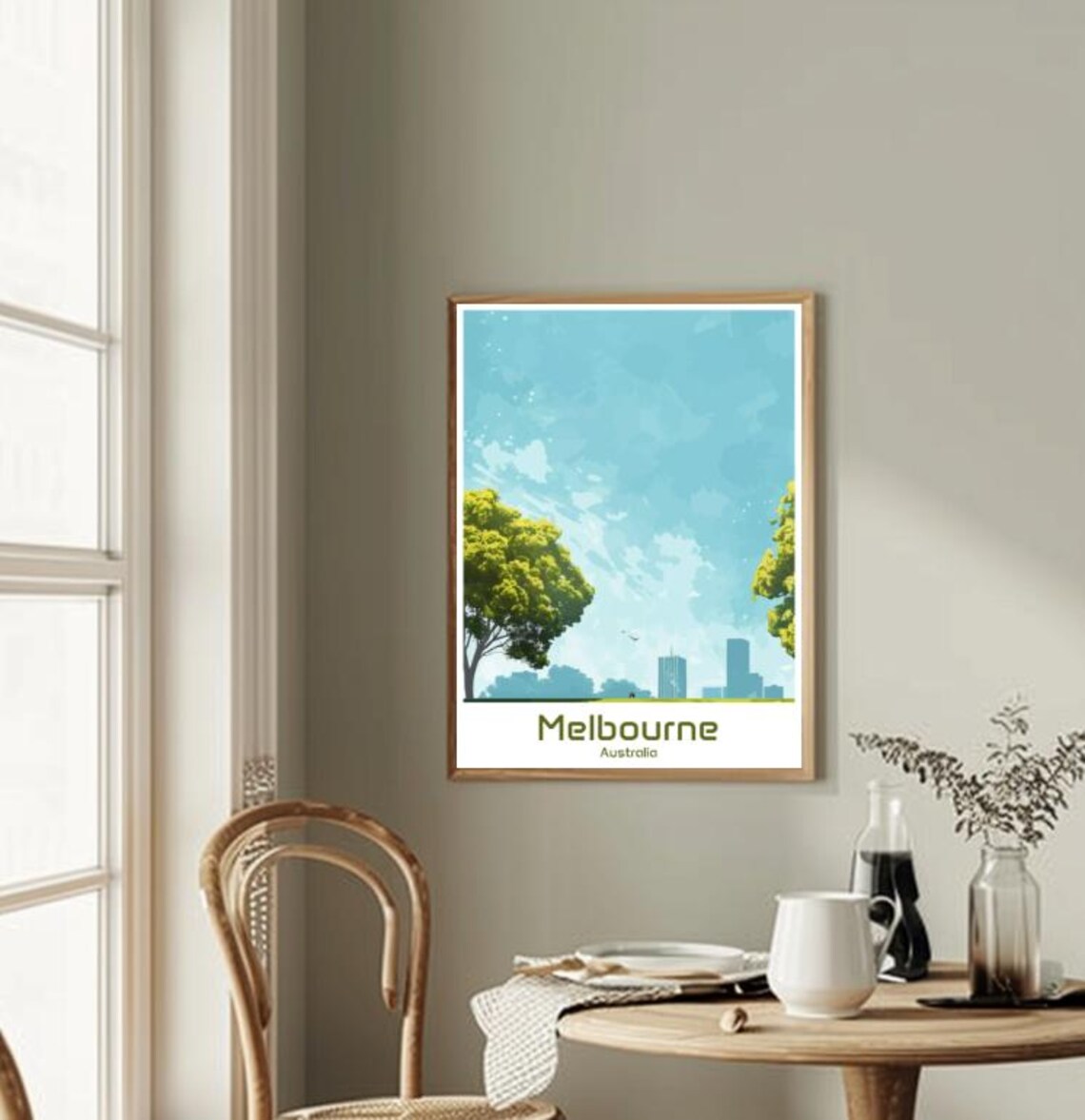 Melbourne Australia City Skyline Park Trees Vintage Travel Poster - Image 2