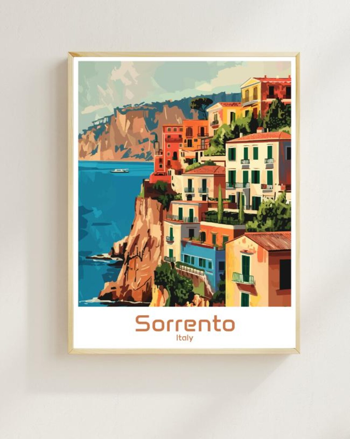 Sorrento Italy Amalfi Coast Cliffside Village Vintage Travel Poster