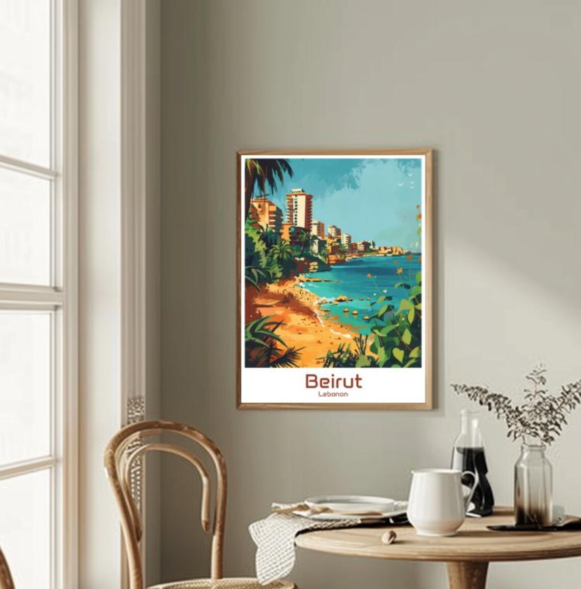 Beirut Lebanon Turquoise Coastal City Skyline Beach Travel Poster - Image 2