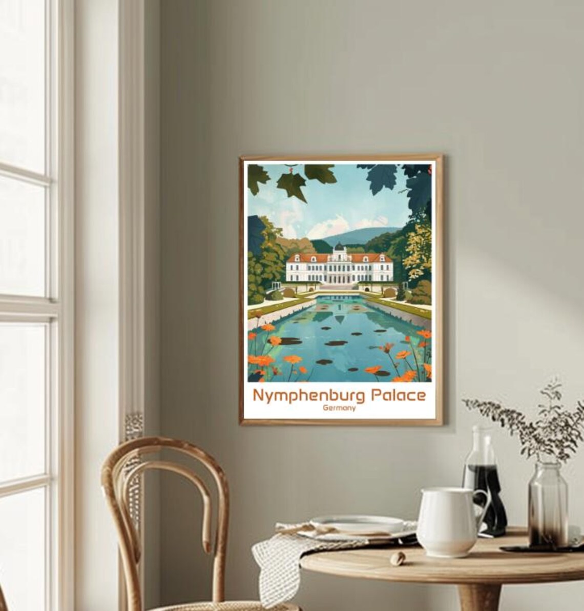 Nymphenburg Palace Germany Baroque Gardens Illustration Travel Poster - Image 3