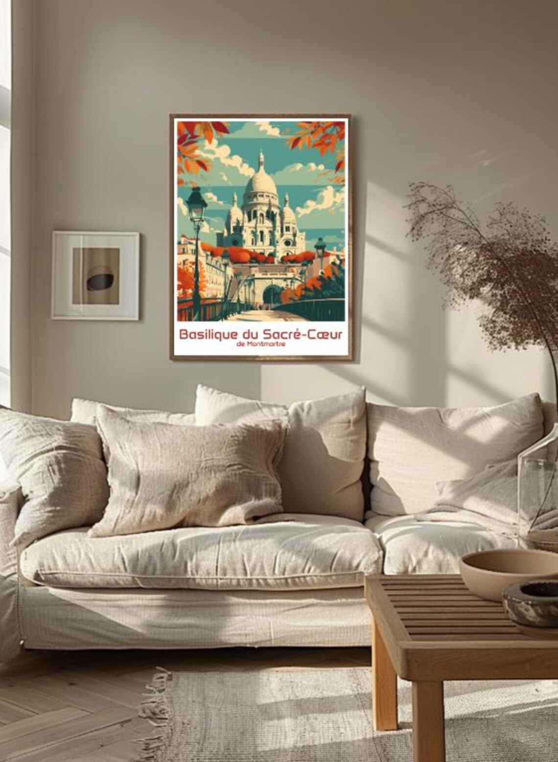 Sacre Coeur Montmartre Paris Autumn Leaves Vintage Travel Poster - Image 3