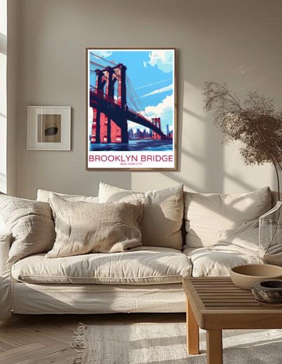 Brooklyn Bridge New York City Red Towers And Skyline Travel Poster - Image 2