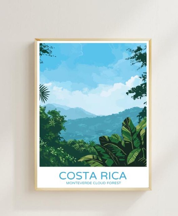 Costa Rica Monteverde Cloud Forest Lush Jungle Retro Travel Poster