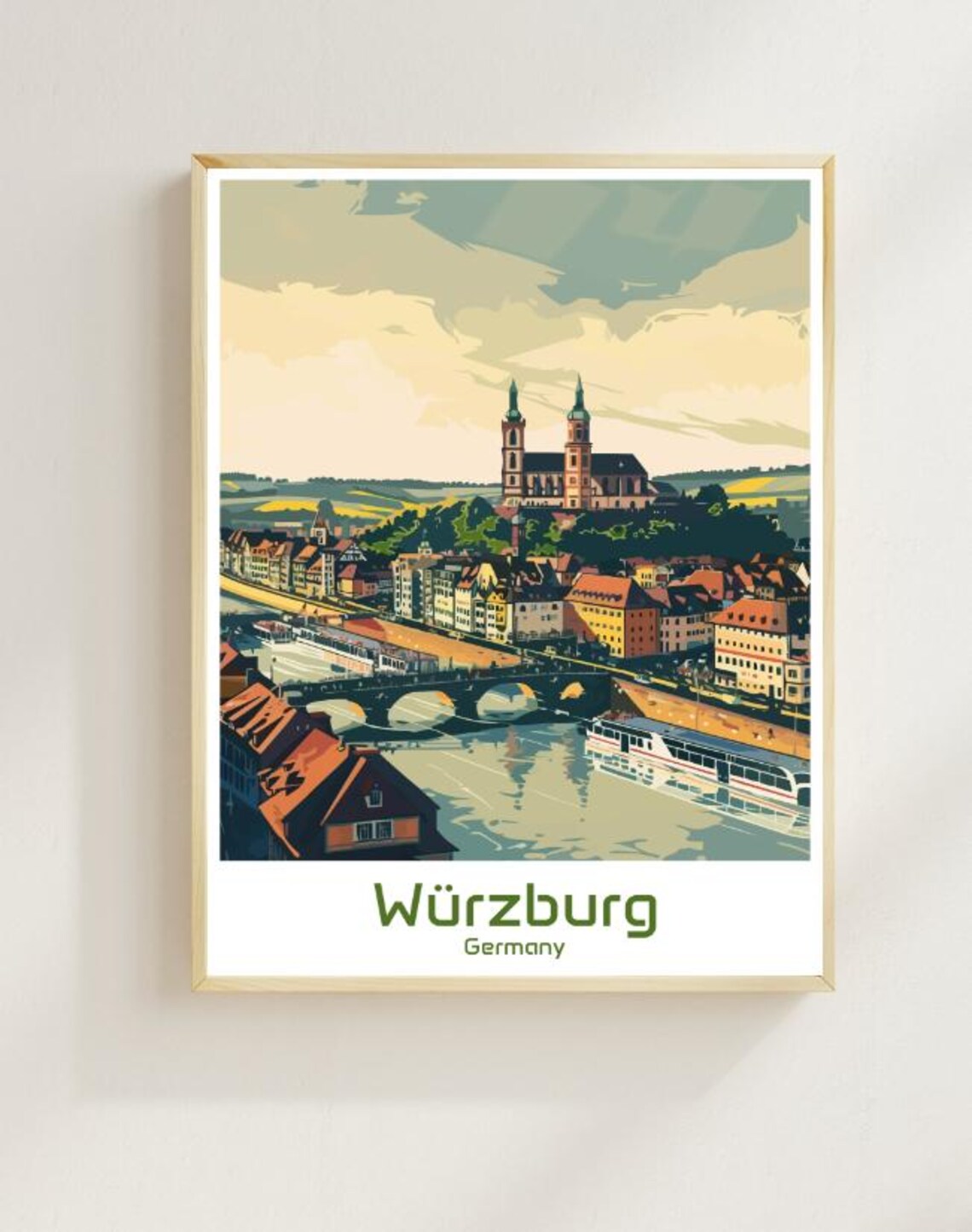 Würzburg Germany Old Town Bridge Cathedral Travel Art Poster