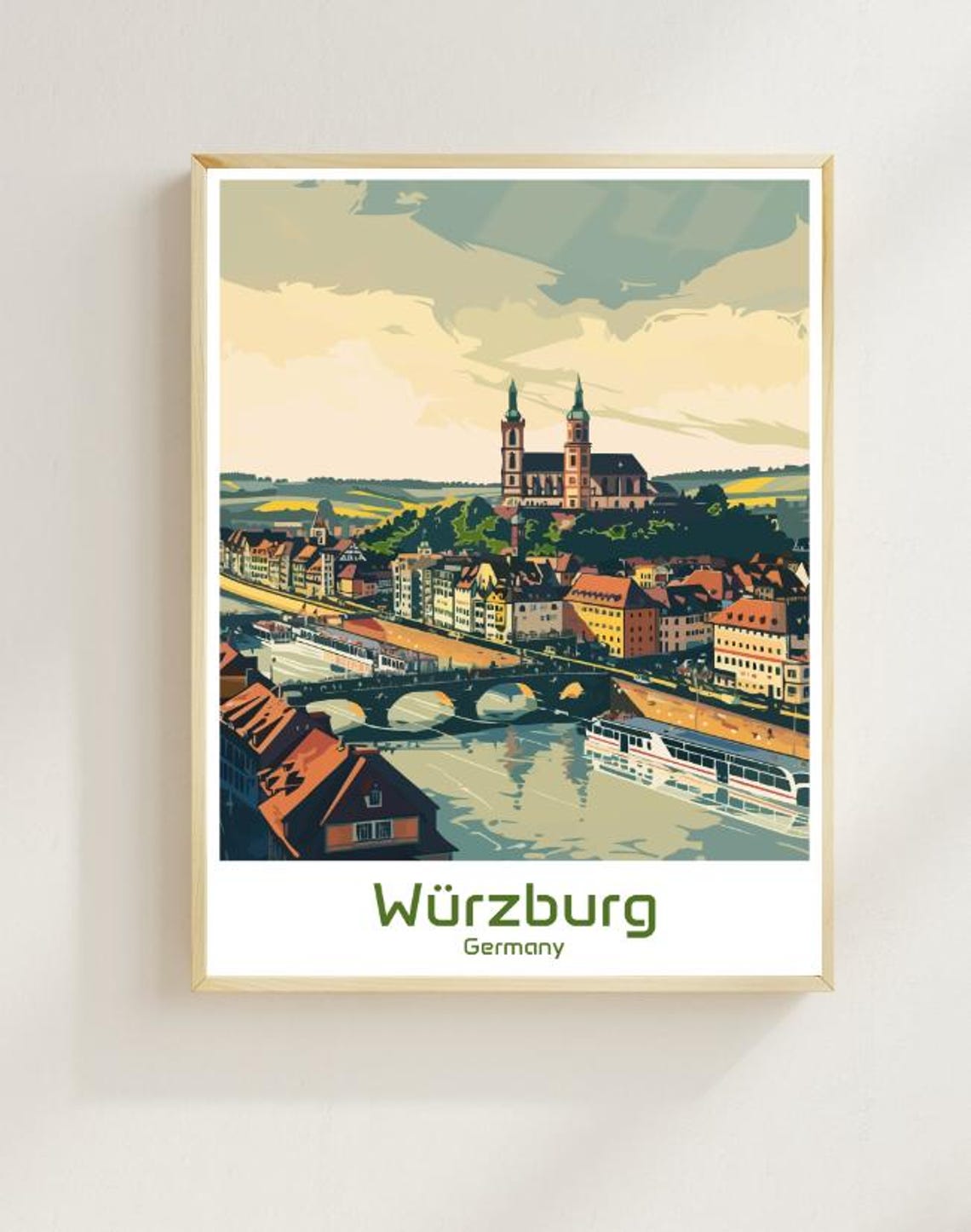 Wurzburg Germany Travel Posterhistoric Cityscape Wall Art Marienberg Fortress And Old Main Bridge Print Bavaria Decor German Travel Art