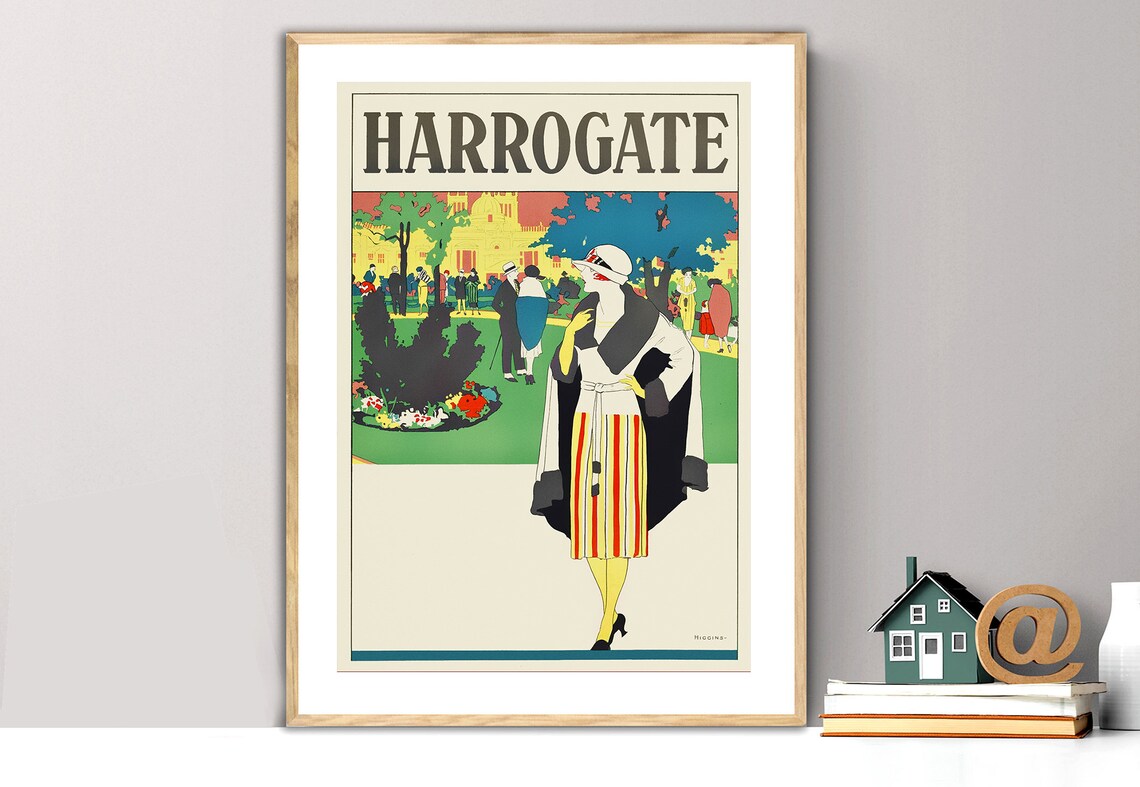 Harrogate Yorkshire Spa Gardens Fashionable Lady Vintage Travel Poster