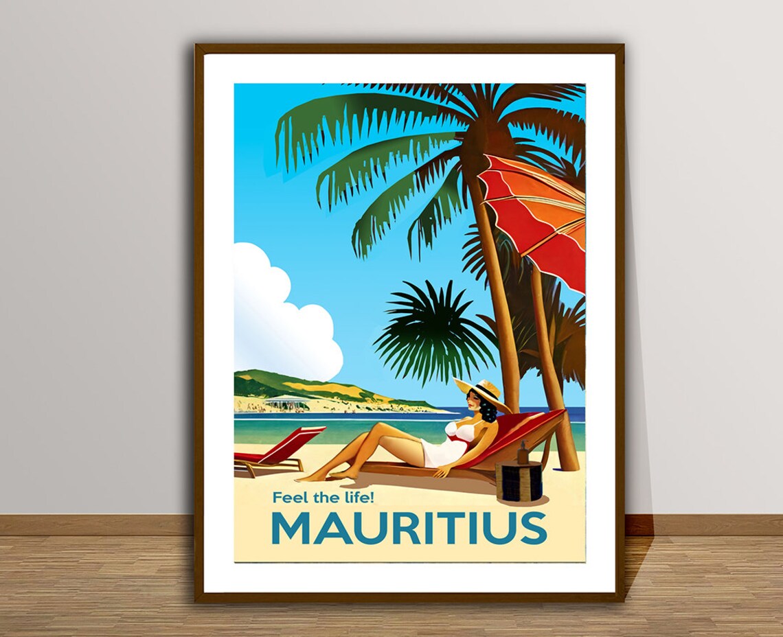 Mauritius Feel The Life Sunbathing Beach Vintage Island Travel Poster - Image 2