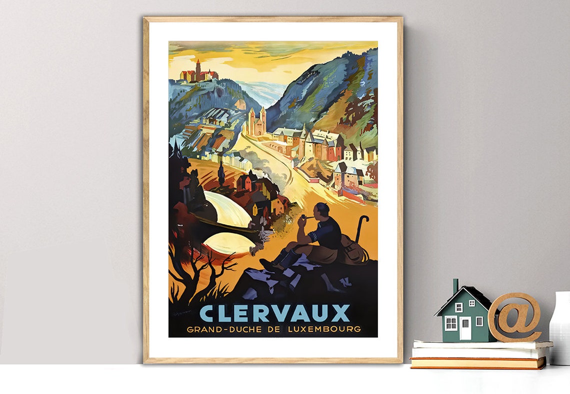 Clervaux Luxembourg Vintage Travel Poster Ardennes Valley Art