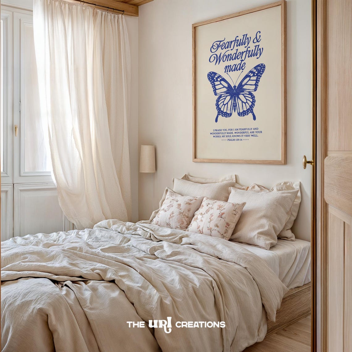 Blue Christian Wall Art Fearfully And Wonderfully Made Print Trendy Wall Art Bible Verse Poster Retro Scripture Print Y2k Decor - Image 2