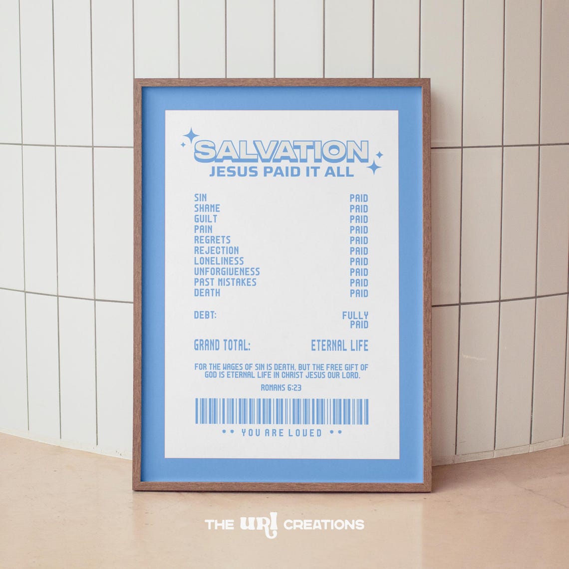 Salvation Christian Wall Art Light Blue Bible Verse Print Trendy Scripture Poster Aesthetic Dorm Room Decor Blue Preppy Affirmation Gift