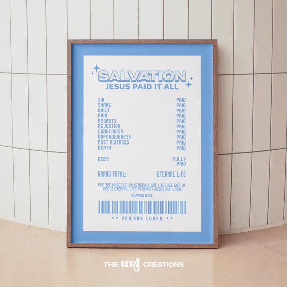 Salvation Christian Wall Art Light Blue Bible Verse Print Trendy Scripture Poster Aesthetic Dorm Room Decor Blue Preppy Affirmation Gift
