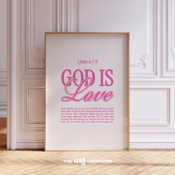 Minimalist Christian Wall Art Pink God Is Love Prints Trendy Bible Verse Preppy Room Decor Coqutte Scripture Print