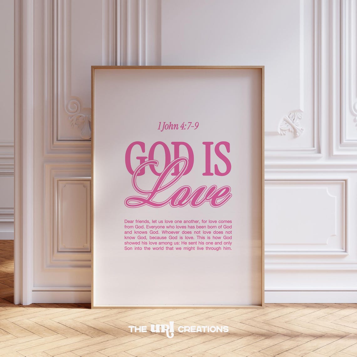 God Is Love 1 John Chapter 4 Verses 7-9 Pink Scripture Poster