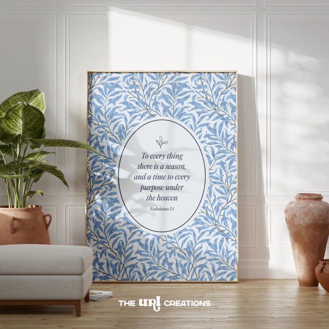 Ecclesiastes 3 1 Blue Leaf Pattern Scripture Farmhouse Poster - Image 2