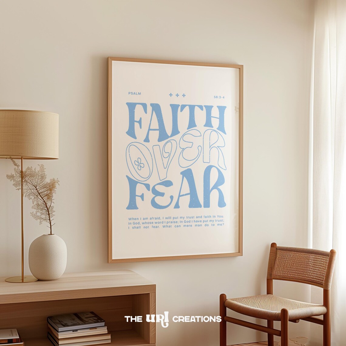 Faith Over Fear Bold Retro Blue Typography Christian Quote Psalm Poster - Image 3