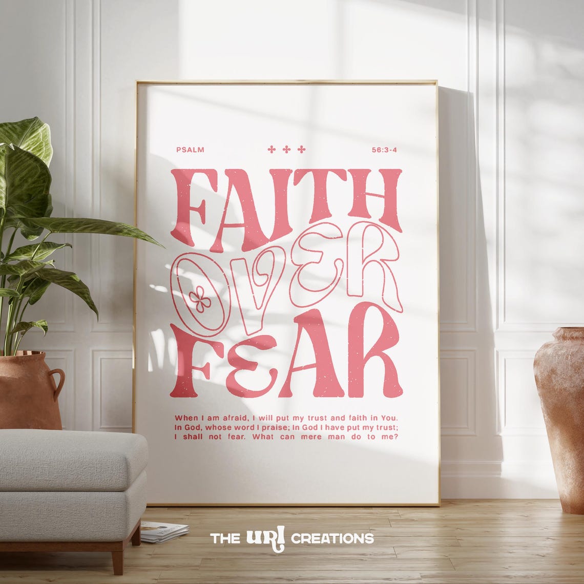 Faith Over Fear Retro Bold Pink Typography Psalm 56 Verse Poster - Image 2