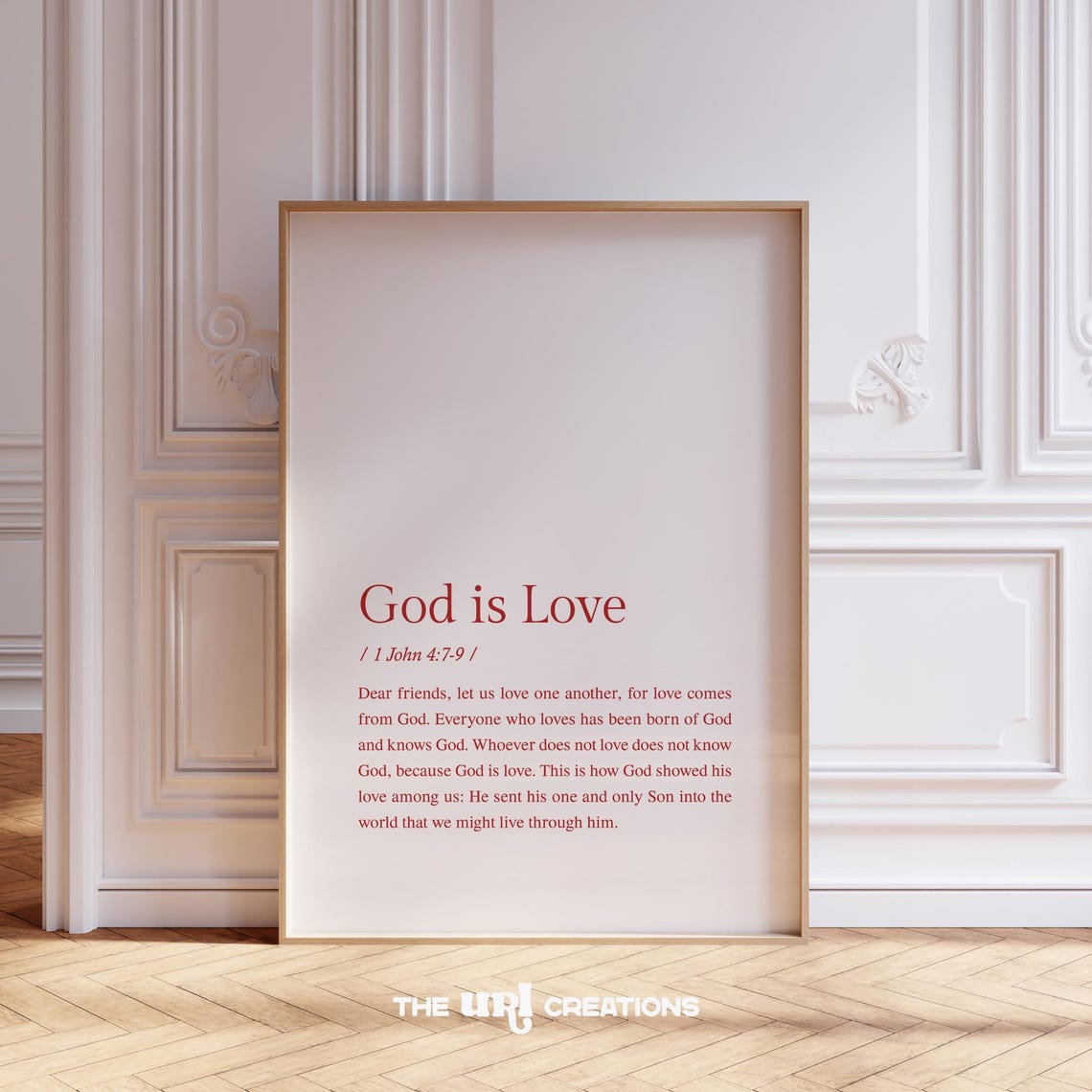 God Is Love Red Serif Minimalist 1 John 4:7-9 Bible Verse Poster