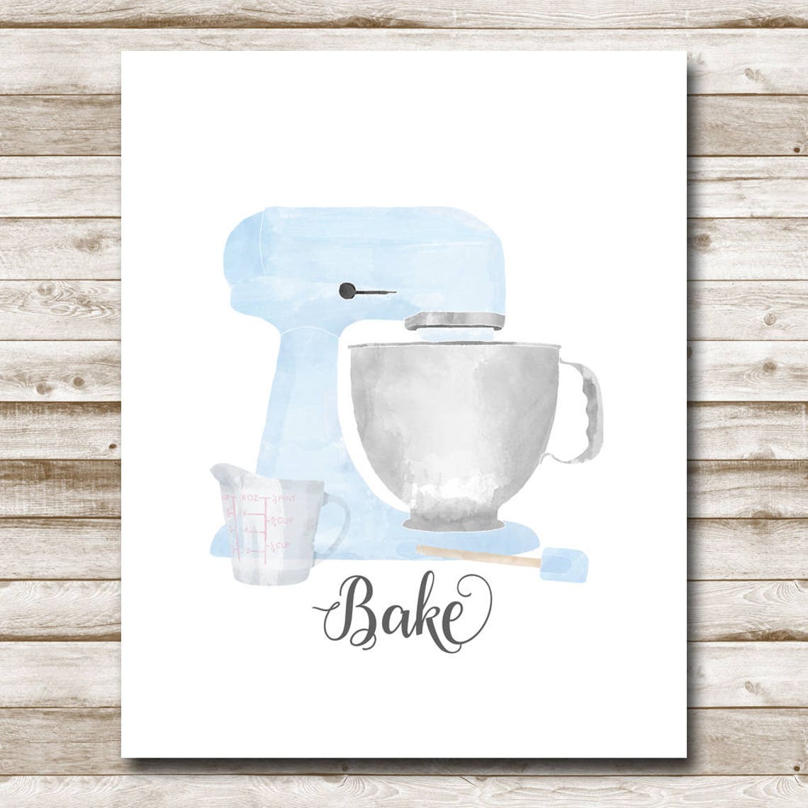 Light Blue Watercolor Stand Mixer Bake Kitchen Cooking Art Poster - Image 4