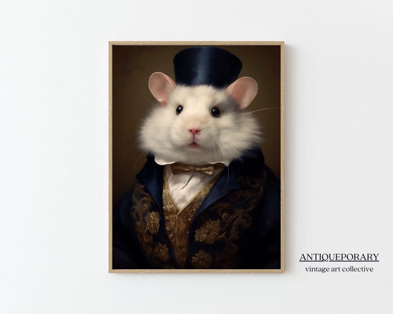 Victorian Animals Portrait Royal Hamster Vintage Print Dark Moody Dressed Renaissance Animal Prints Altered Art Animal Lover Gift