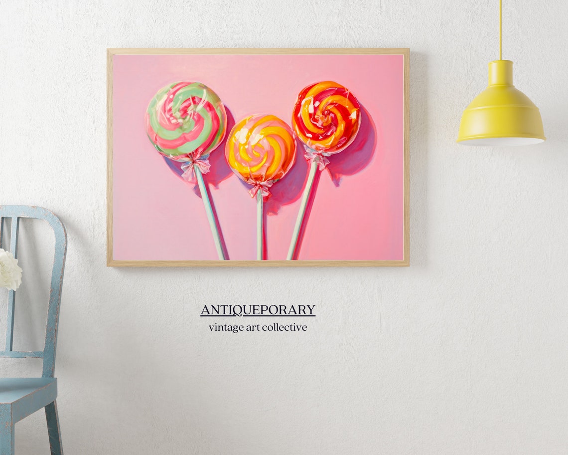 Colorful Swirl Lollipop Trio Pink Candy Art Fun Retro Style Poster - Image 4