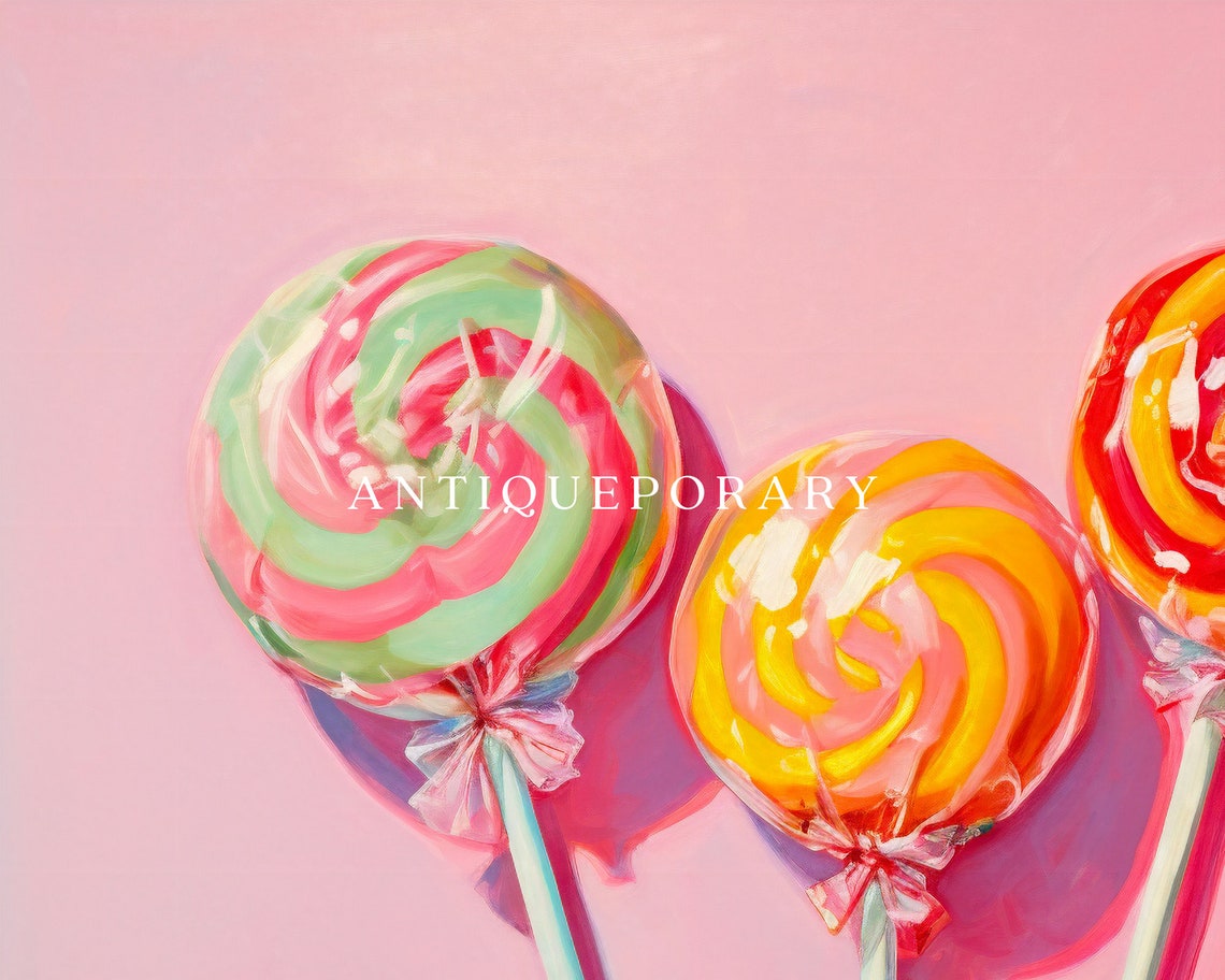 Colorful Swirl Lollipop Trio Pink Candy Art Fun Retro Style Poster - Image 3