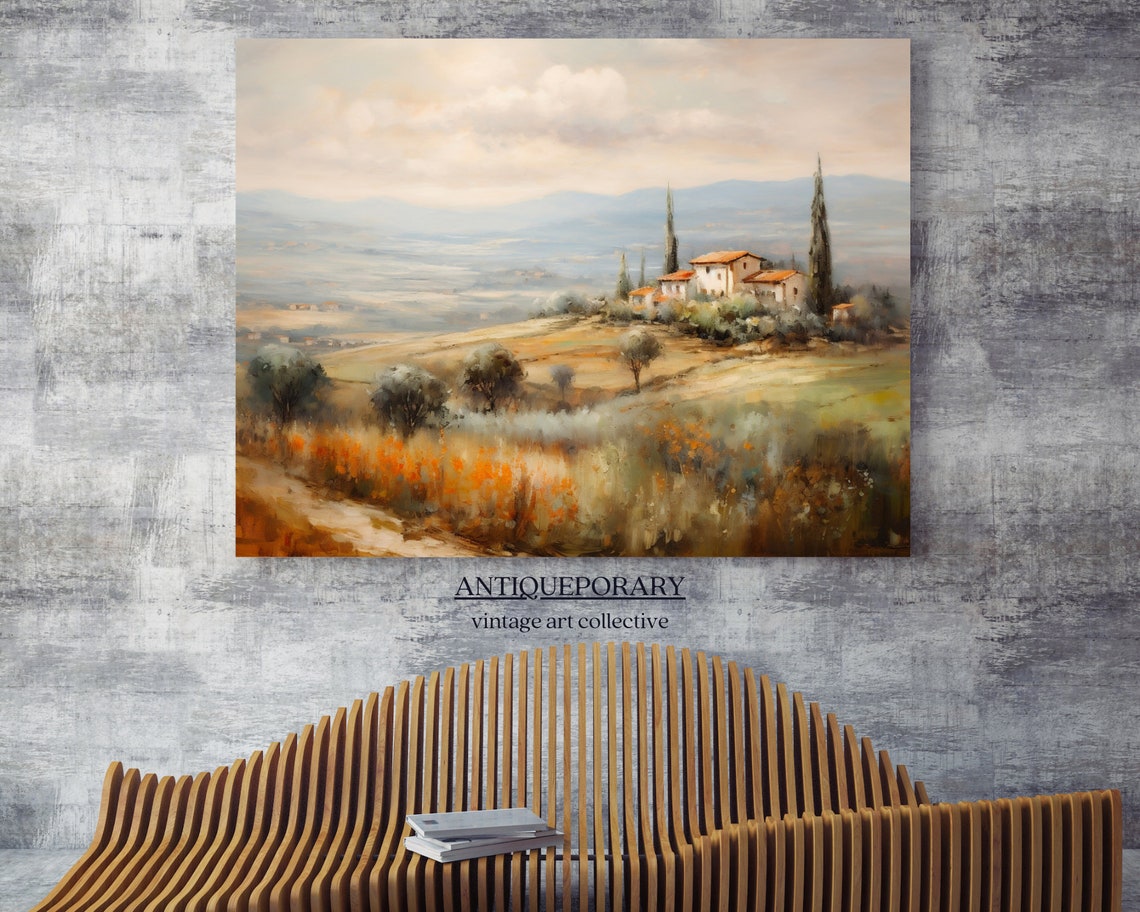 Tuscan Villa and Cypress Trees Rolling Hills Vintage Landscape Poster - Image 7