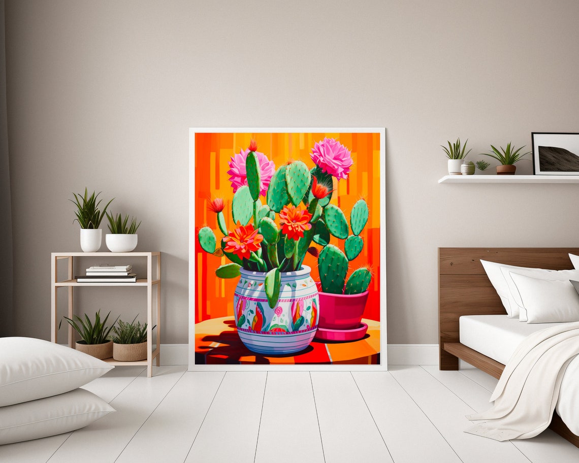 Bold Blooming Mexican Cactus Still Life Colorful Pop Art Poster - Image 5