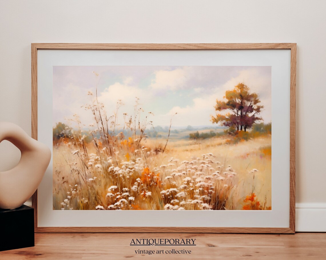 Golden Autumn Meadow Wildflowers Vintage Landscape Oil Painting Poster - Image 5