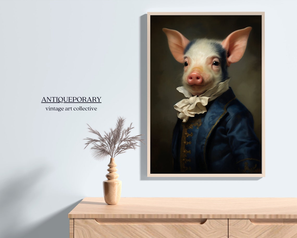 Baby Pig Vintage Portrait Victorian Animal Portrait Dressed Animal Prints Altered Art Print Renaissance Animal Painting Farm Animal Art - Image 4