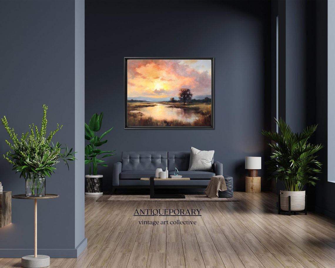 Sunset Over a Marshy River Under a Golden Sky Landscape Poster - Image 4