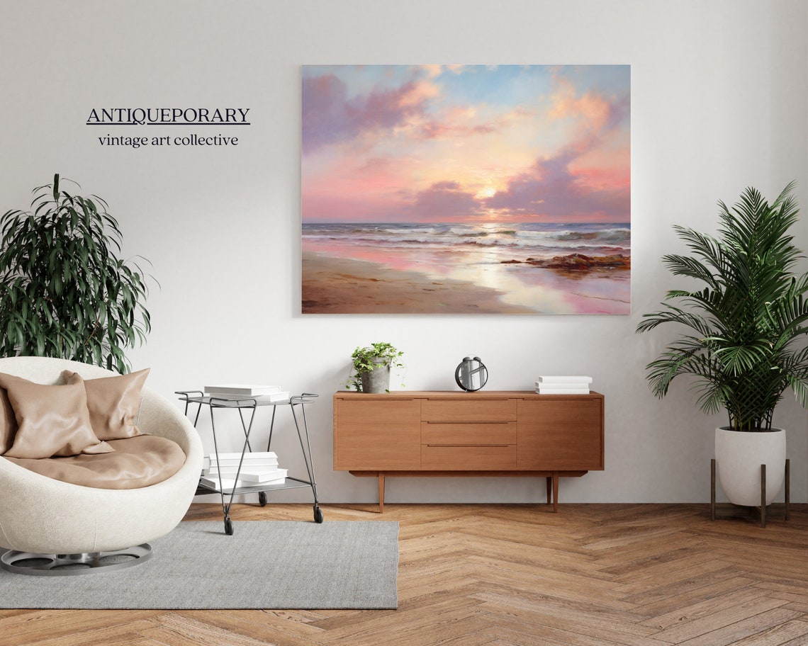 Dreamy Pastel Beach Sunset Ocean Waves Impressionist Coastal Poster - Image 5