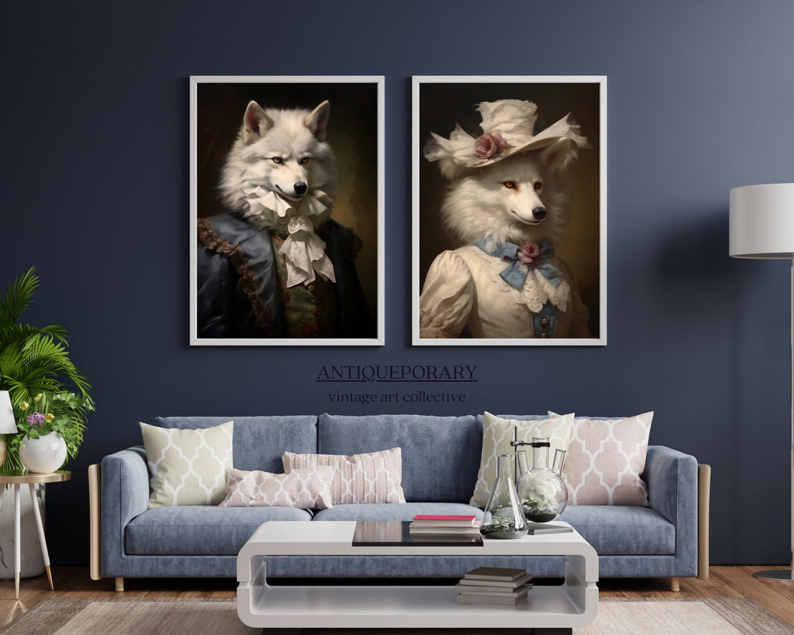 White Wolf Lady Royal Portrait Floral Hat Victorian Style Poster - Image 6