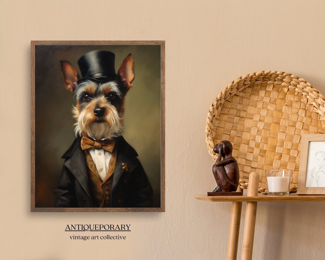 Dapper Yorkie in Top Hat and Gold Bow Tie Victorian Portrait Print - Image 2