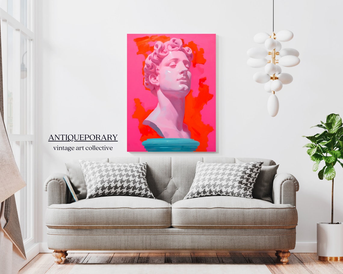 Pink Classical Bust Statue on Hot Pink Bold Modern Art Wall Print - Image 6