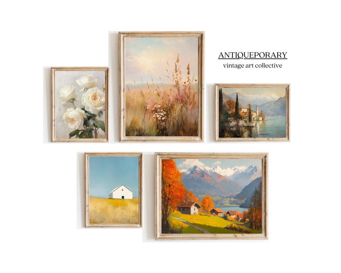 Alpine Village Snowy Mountain Lake Autumn Chalet Oil Painting Poster - Image 4