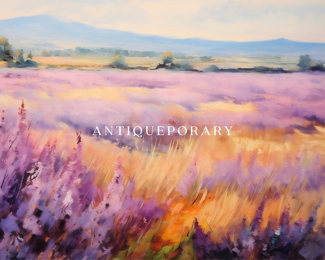 Blooming Lavender Field Sunset Impressionist Landscape Painting Poster - Image 2