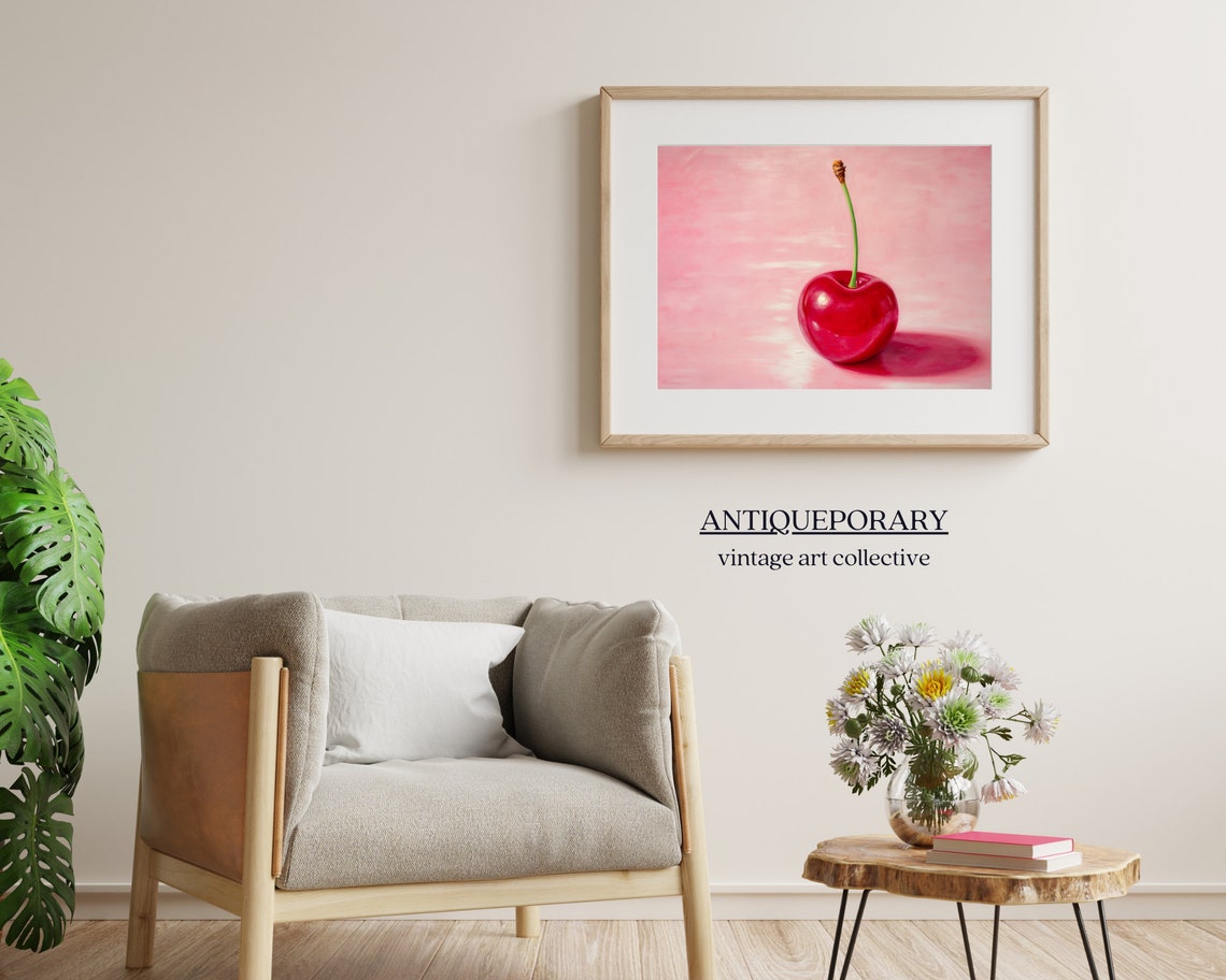 Glossy Red Cherry on Pink Background Minimalist Pop Art Fruit Poster - Image 5